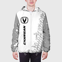 Куртка с капюшоном мужская Changan speed на светлом фоне со следами шин: по-в, цвет: 3D-белый — фото 2