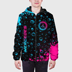 Куртка с капюшоном мужская Mercedes - neon gradient: надпись, символ, цвет: 3D-черный — фото 2