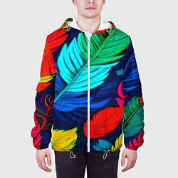 Куртка с капюшоном мужская Яркие перья, цвет: 3D-белый — фото 2