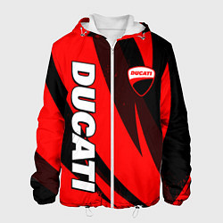 Куртка с капюшоном мужская Ducati - красные волны, цвет: 3D-белый