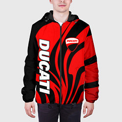 Куртка с капюшоном мужская Ducati - red stripes, цвет: 3D-черный — фото 2
