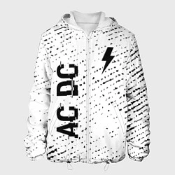 Куртка с капюшоном мужская AC DC glitch на светлом фоне: надпись, символ, цвет: 3D-белый
