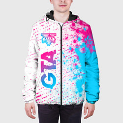 Куртка с капюшоном мужская GTA neon gradient style: по-вертикали, цвет: 3D-черный — фото 2