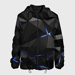 Куртка с капюшоном мужская Черные плиты с синим свечением, цвет: 3D-черный