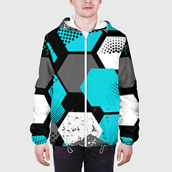 Куртка с капюшоном мужская Шестиугольники абстрактный фон, цвет: 3D-белый — фото 2