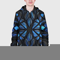 Куртка с капюшоном мужская Синие объемные узоры, цвет: 3D-черный — фото 2