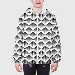 Куртка с капюшоном мужская Ромбы из черных треугольников, цвет: 3D-белый — фото 2