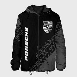 Куртка с капюшоном мужская Porsche speed на темном фоне со следами шин: надпи, цвет: 3D-черный