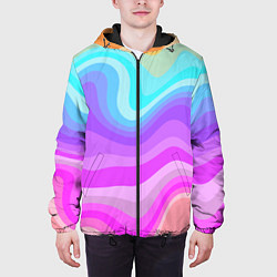 Куртка с капюшоном мужская Неоновая разноцветная волна, цвет: 3D-черный — фото 2