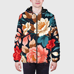 Куртка с капюшоном мужская Летние цветы - паттерн, цвет: 3D-черный — фото 2