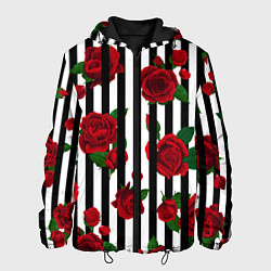 Куртка с капюшоном мужская Полосы и красные розы, цвет: 3D-черный