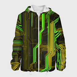 Куртка с капюшоном мужская Кибер схема зелёная, цвет: 3D-белый