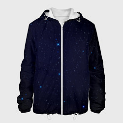 Куртка с капюшоном мужская Тёмный космос и синие звёзды, цвет: 3D-белый