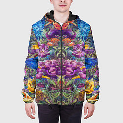 Куртка с капюшоном мужская Зеркальный цветочный паттерн с птицами - мода - не, цвет: 3D-черный — фото 2
