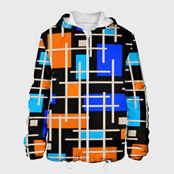 Куртка с капюшоном мужская Разноцветная прямоугольная абстракция, цвет: 3D-белый