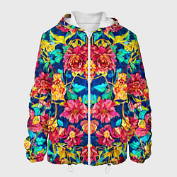 Куртка с капюшоном мужская Зеркальный цветочный паттерн - мода, цвет: 3D-белый