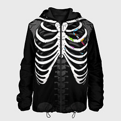 Куртка с капюшоном мужская Скелет: ребра с кистью и красками, цвет: 3D-черный