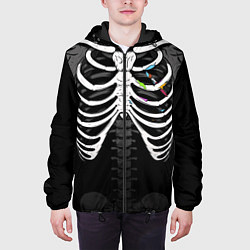 Куртка с капюшоном мужская Скелет: ребра с кистью и красками, цвет: 3D-черный — фото 2