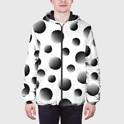 Куртка с капюшоном мужская Черные полосатые шары на белом, цвет: 3D-черный — фото 2