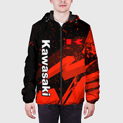 Куртка с капюшоном мужская Кавасаки - красные брызги, цвет: 3D-черный — фото 2