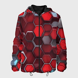 Куртка с капюшоном мужская Cyber hexagon red, цвет: 3D-черный