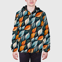 Куртка с капюшоном мужская Узор из листьев поздняя осень, цвет: 3D-черный — фото 2