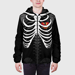 Куртка с капюшоном мужская Скелет: ребра с разбитым сердцем, цвет: 3D-черный — фото 2
