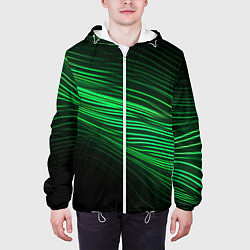 Куртка с капюшоном мужская Green neon lines, цвет: 3D-белый — фото 2