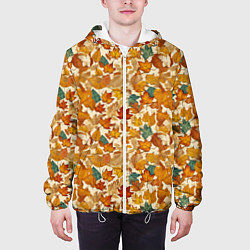 Куртка с капюшоном мужская Осенние листья узор, цвет: 3D-белый — фото 2