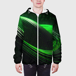 Куртка с капюшоном мужская Зеленые абстрактные волны, цвет: 3D-белый — фото 2
