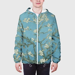 Куртка с капюшоном мужская Цветущие ветки миндаля - картина ван Гога, цвет: 3D-белый — фото 2