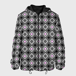 Куртка с капюшоном мужская Серо - розовый геометрический узор, цвет: 3D-черный