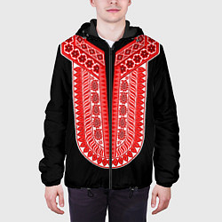 Куртка с капюшоном мужская Красный орнамент в руском стиле, цвет: 3D-черный — фото 2