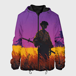 Куртка с капюшоном мужская Самурай на закате - фиолетовый, цвет: 3D-черный
