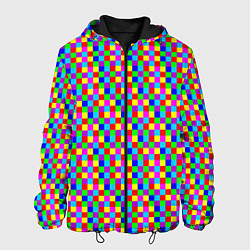 Куртка с капюшоном мужская Разноцветные маленькие квадраты, цвет: 3D-черный