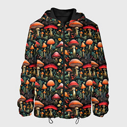 Куртка с капюшоном мужская Сказочные грибы мухоморы паттерн, цвет: 3D-черный