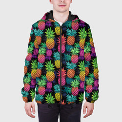Куртка с капюшоном мужская Разноцветные ананасы паттерн, цвет: 3D-черный — фото 2