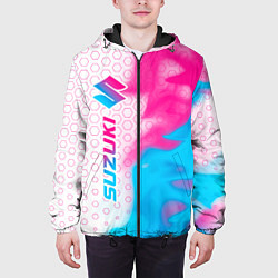 Куртка с капюшоном мужская Suzuki neon gradient style: по-вертикали, цвет: 3D-черный — фото 2