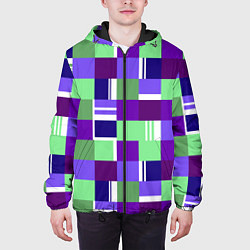 Куртка с капюшоном мужская Ретро квадраты баклажановые, цвет: 3D-черный — фото 2