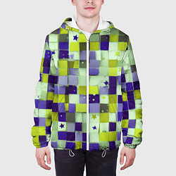 Куртка с капюшоном мужская Ретро квадраты болотные, цвет: 3D-белый — фото 2