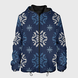 Куртка с капюшоном мужская Снежинки спицами - узоры зимы, цвет: 3D-черный