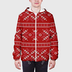 Куртка с капюшоном мужская Красный вязаный узор свитера, цвет: 3D-белый — фото 2