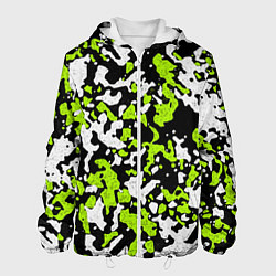 Куртка с капюшоном мужская Абстракция чёрно-зелёная, цвет: 3D-белый
