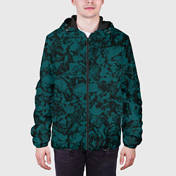 Куртка с капюшоном мужская Текстура каменная тёмно-зелёный, цвет: 3D-черный — фото 2