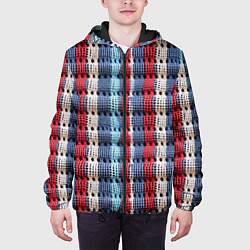 Куртка с капюшоном мужская Вязаный узор разноцветные вертикальные полосы, цвет: 3D-черный — фото 2