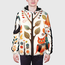 Куртка с капюшоном мужская Совы в осеннем лесу в стиле фолк-арт, цвет: 3D-черный — фото 2