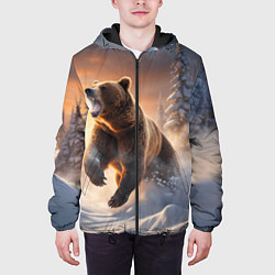 Куртка с капюшоном мужская Бурый медведь в лесу, цвет: 3D-черный — фото 2
