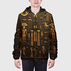 Куртка с капюшоном мужская Арт в стиле египетских письмен, цвет: 3D-черный — фото 2
