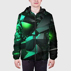 Куртка с капюшоном мужская Зеленые абстрактные объекты, цвет: 3D-черный — фото 2