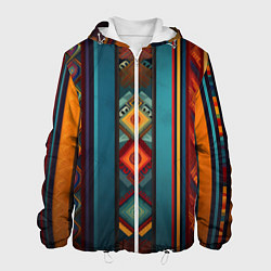 Куртка с капюшоном мужская Этнический орнамент в вертикальную полоску, цвет: 3D-белый